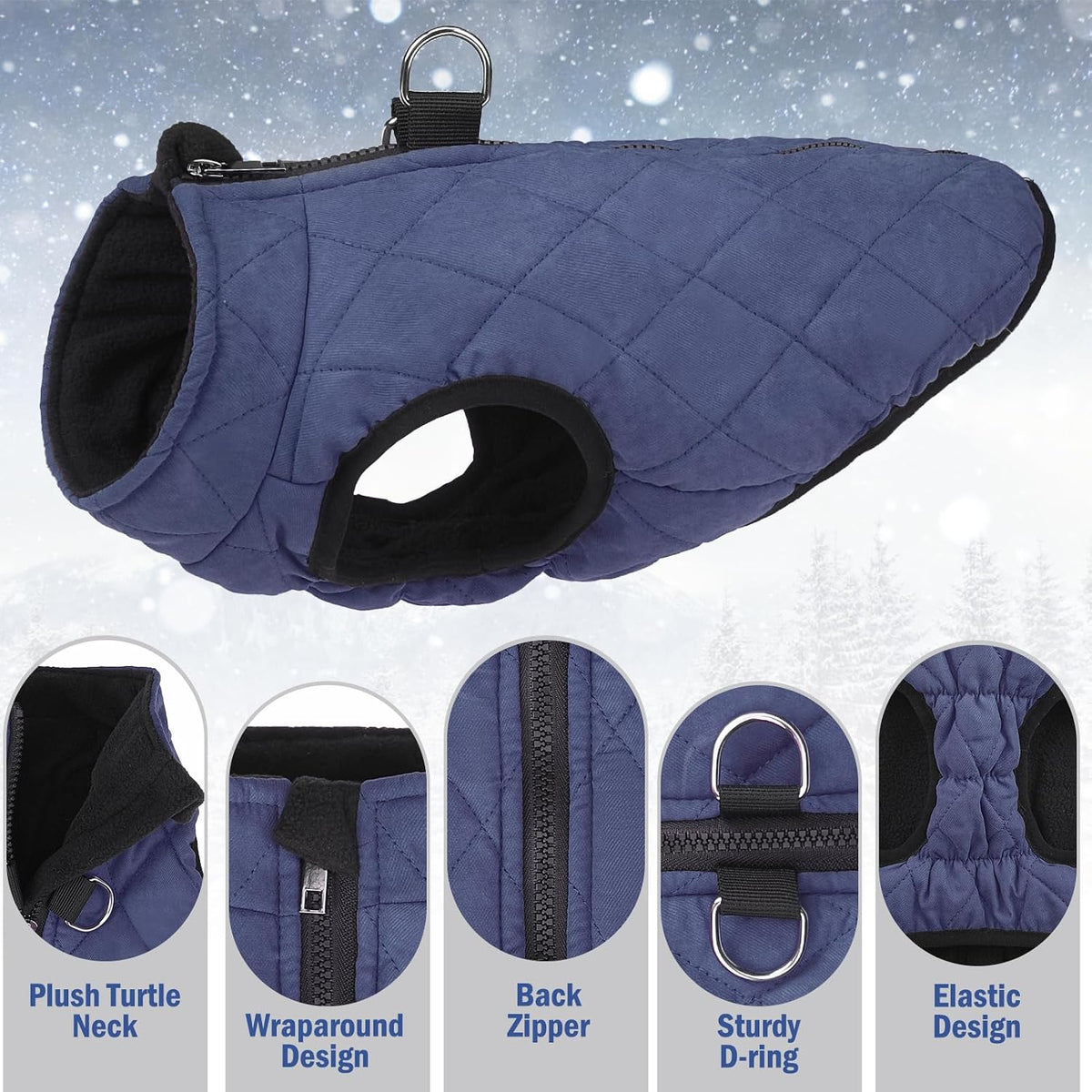 Winter Dog Vest Coat with Harness Built in – Essentials for Dogs - #1 Rolay Bule-Matte / XS(Chest 11.5")-Regular - image 3