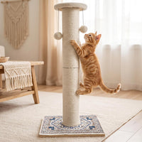 Tall Cat Scratching Post for Indoor Cats Adults with Carpet - White / Small（Round） - image 3