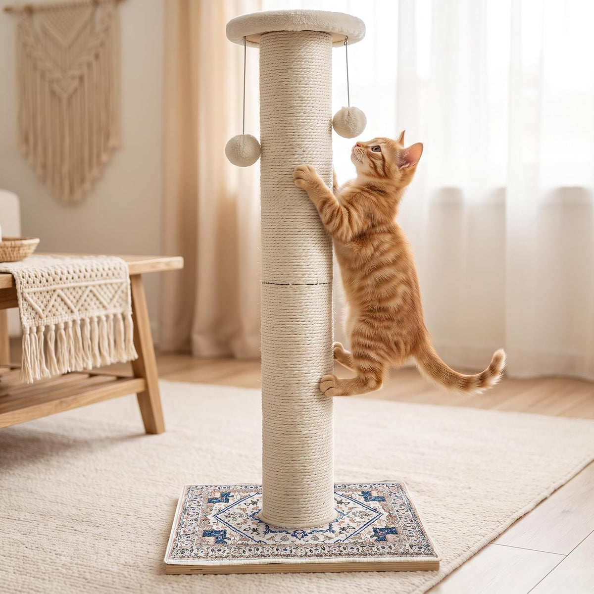 Tall Cat Scratching Post for Indoor Cats Adults with Carpet - White / Small（Round） - image 3