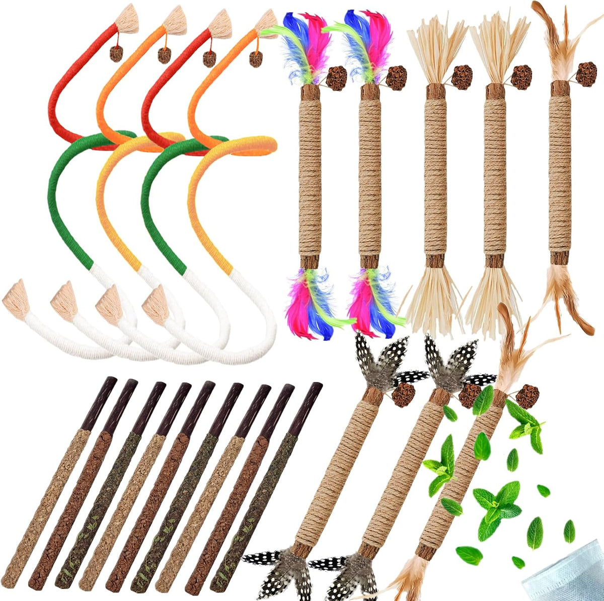 Cat Toys 12PCS Mix Catnip Chew Rope Silvervine Stick for Indoor Cat – Essentials for Cats - MIX-21PACK