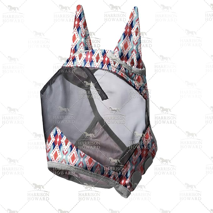 Harrison Howard LumiVista Horse Fly Mask Standard with Ears UV Protection for Horse Tribal Rhombus M Cob