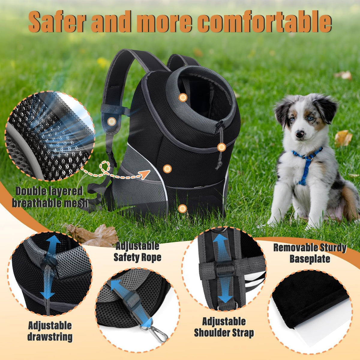 Dog Front Carrier Backpack, Adjustable Breathable Dog Backpack – Essentials for Dogs - Black / Medium (4.5-8lbs) - image 2