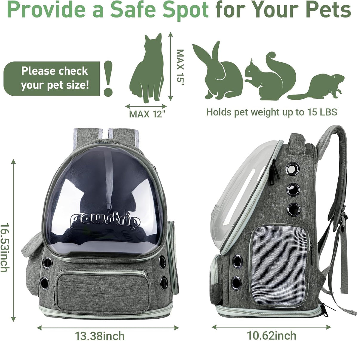 Cat Backpack Carrier Clear Bubble Window for Cats & Small Dogs up - Gray - image 2