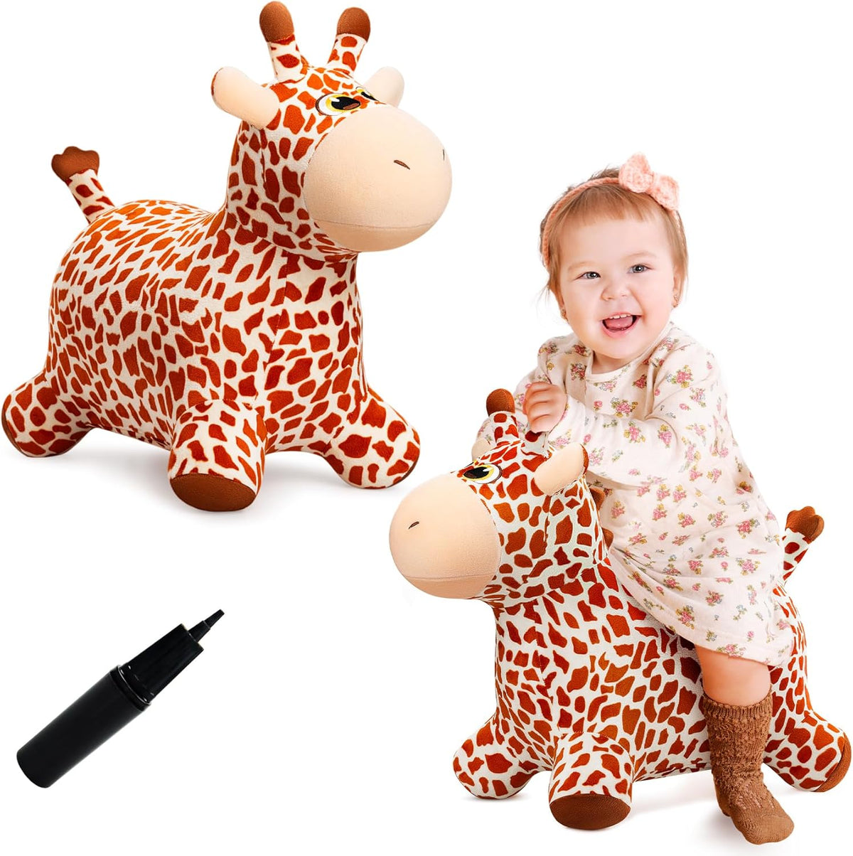 VangeBow inflatable plush giraffe animal hopper with four-legged base - view 2