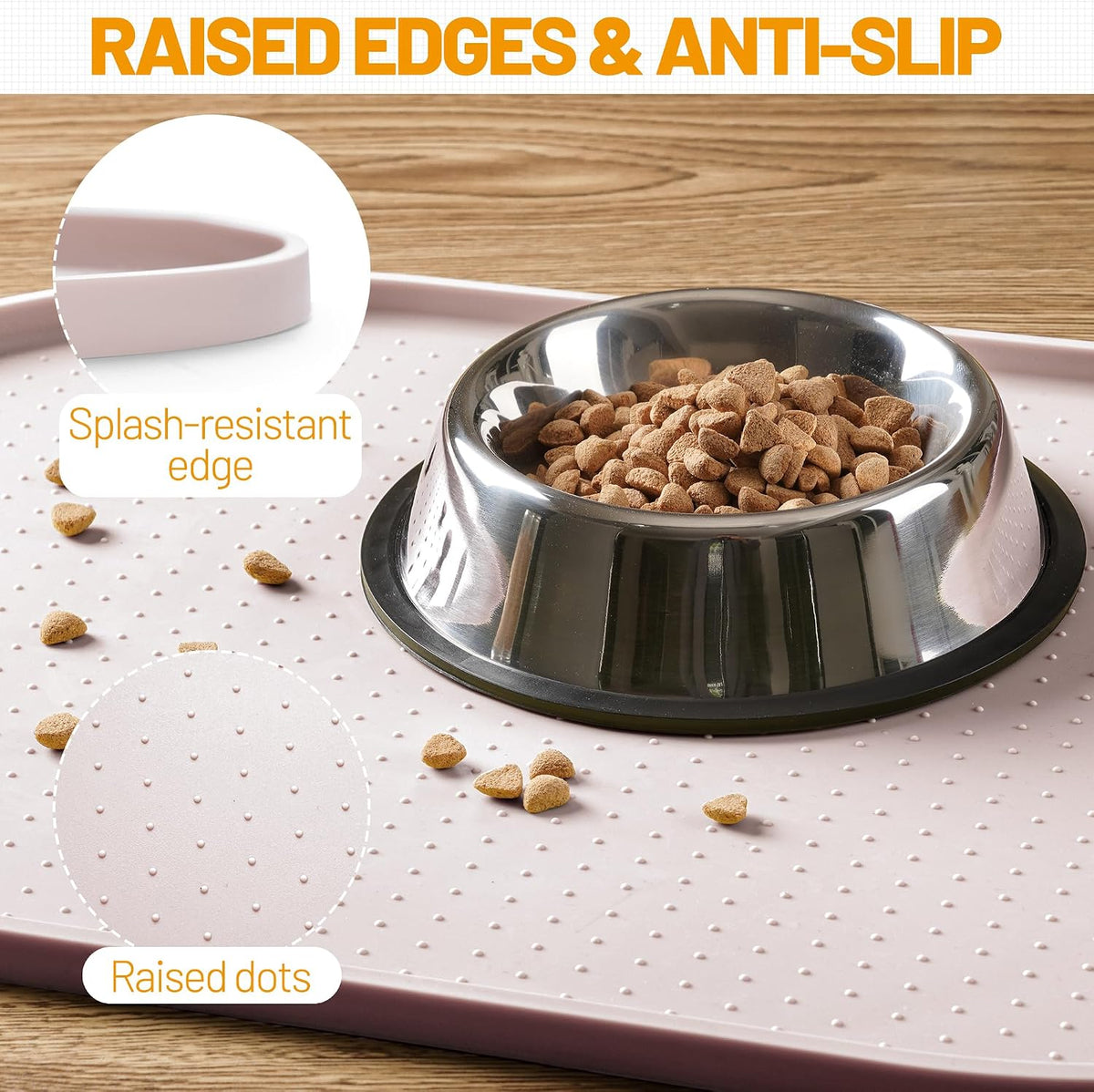 Hubulk 100% Waterproof Silicone Pet Feeding Mat with Raised Edge - White Sand / 32"L x 24"W - image 3