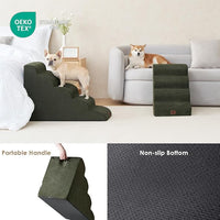 EHEYCIGA Curved Dog Stairs Ramp for High Beds 19.7" H, 4-Step Dog Steps for Small Dogs and Cats, Pet Stairs for High Bed Climbing, Non-Slip Balanced Pet Step Indoor, Olive Green