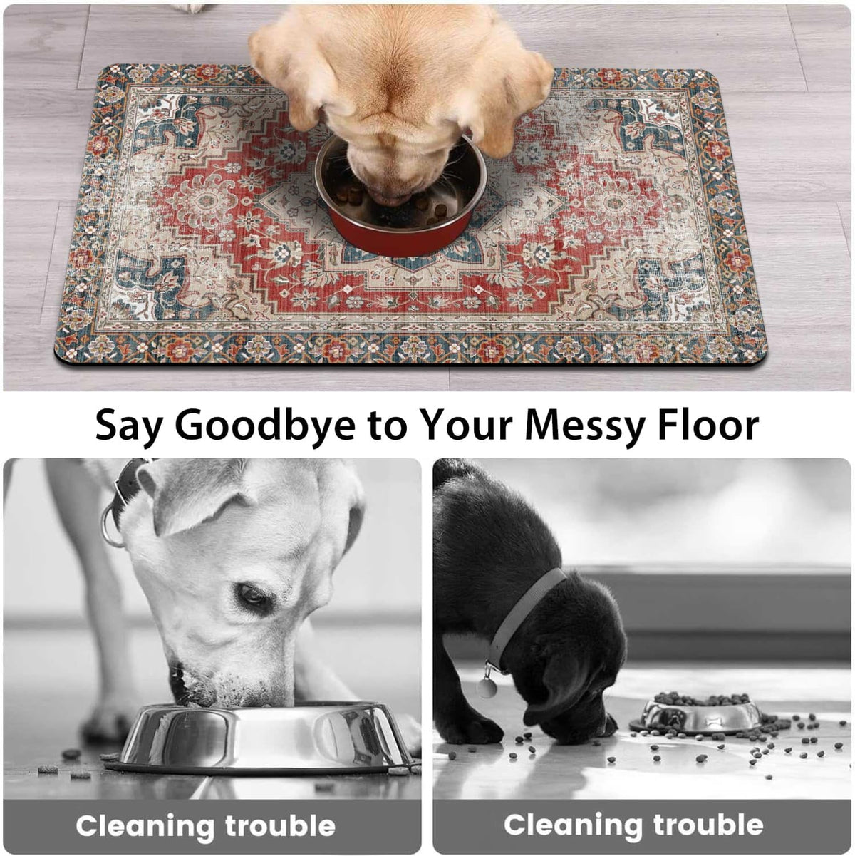 Dog Food Mat for Floors, Absorbent Pet Cat Food Bowl Mat - Bohemia 6 / 27"L x 17"W - image 3