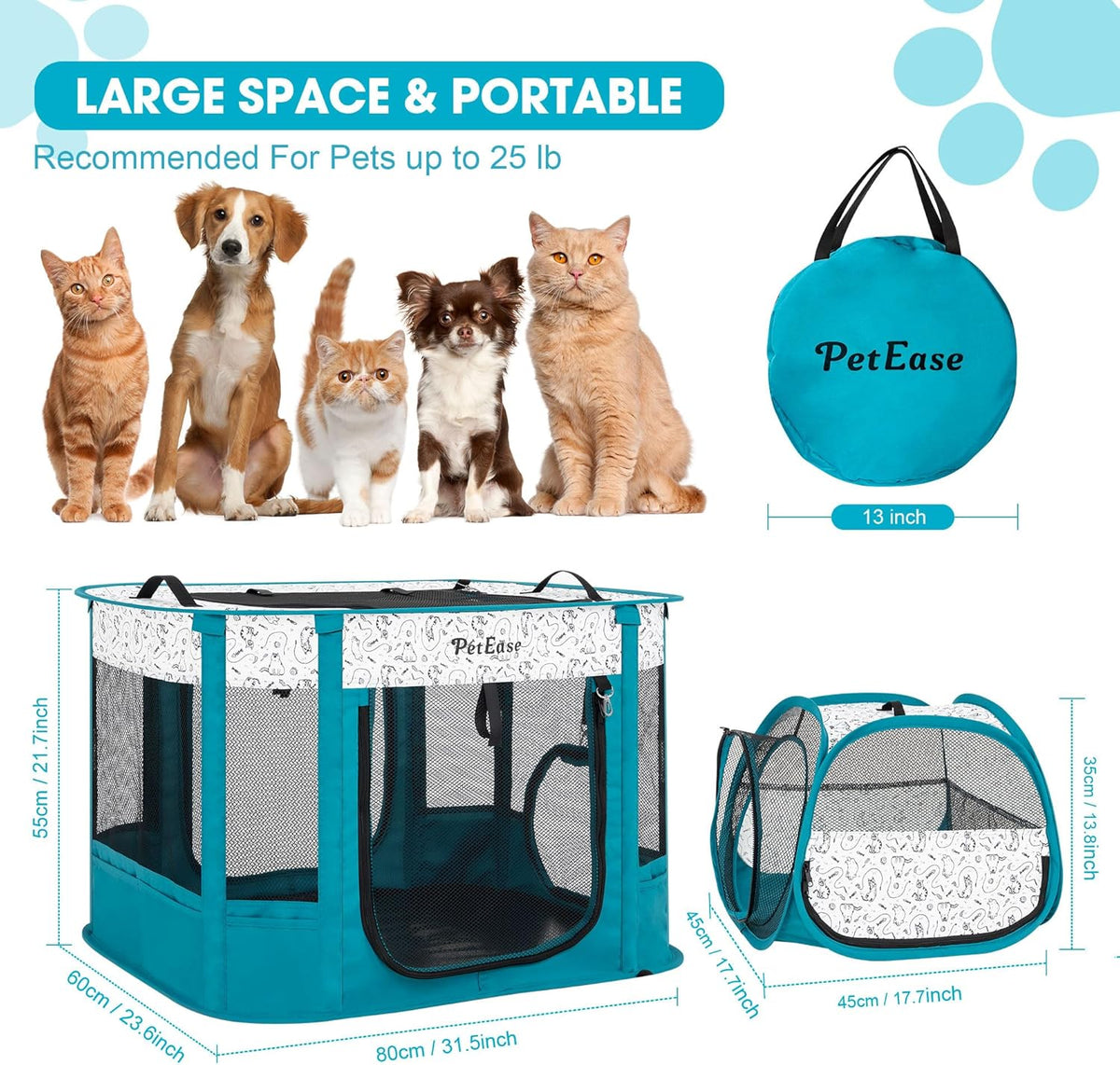 Portable Cat Playpen with Litter Box, Cat Enclosure for Camping - Peacock blue / Double - image 3