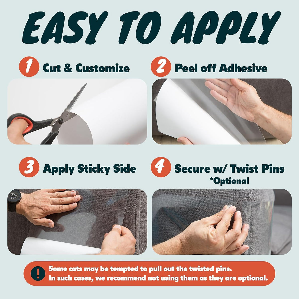 Anti Cat Scratch Furniture Protector, Heavy-Duty - 8-Pack + 50 Pins - image 3
