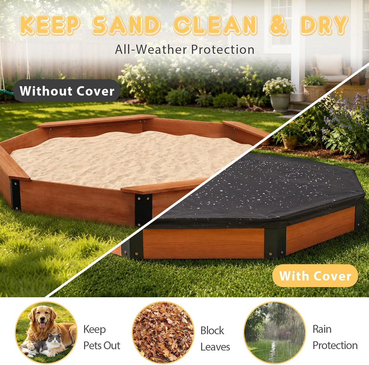 85''x78''x9'' Octagon Sandbox with Cover for Kids Outdoor Play - image 3
