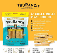 Collagen Rolls - 6" Collagen Rolls for Dogs - Long Lasting Healthy Joint Support - Rawhide Alternative - Skin & Coat Health - Made with Real Peanut Butter, Value Pack, 15 Bags, 60 Count