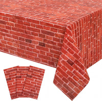 NatNarr 3 Pack Wood Grain Plastic Tablecloths - Red Stone Wall