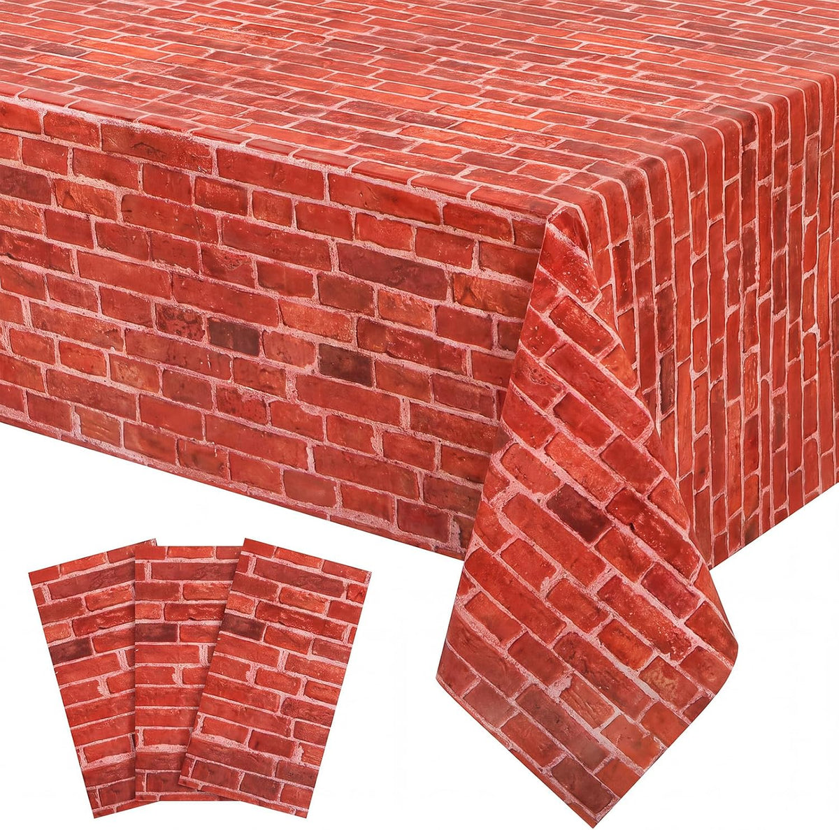 NatNarr 3 Pack Wood Grain Plastic Tablecloths - Red Stone Wall