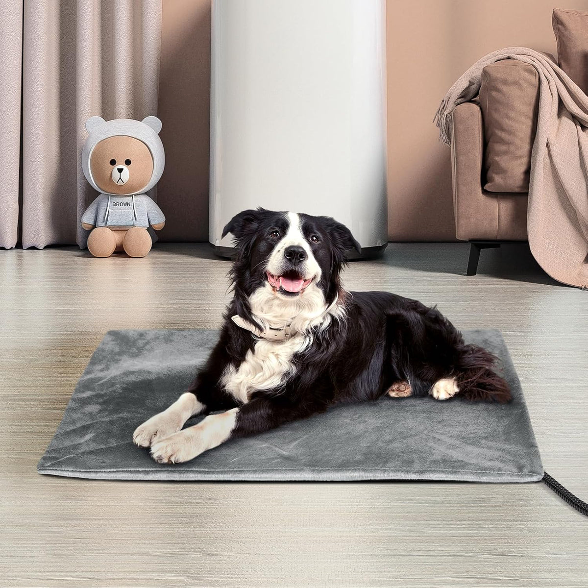Niubya Pet Heating Pad for Dogs Cats with Timer and Soft Cover - Grey / 35" x 24" - image 4