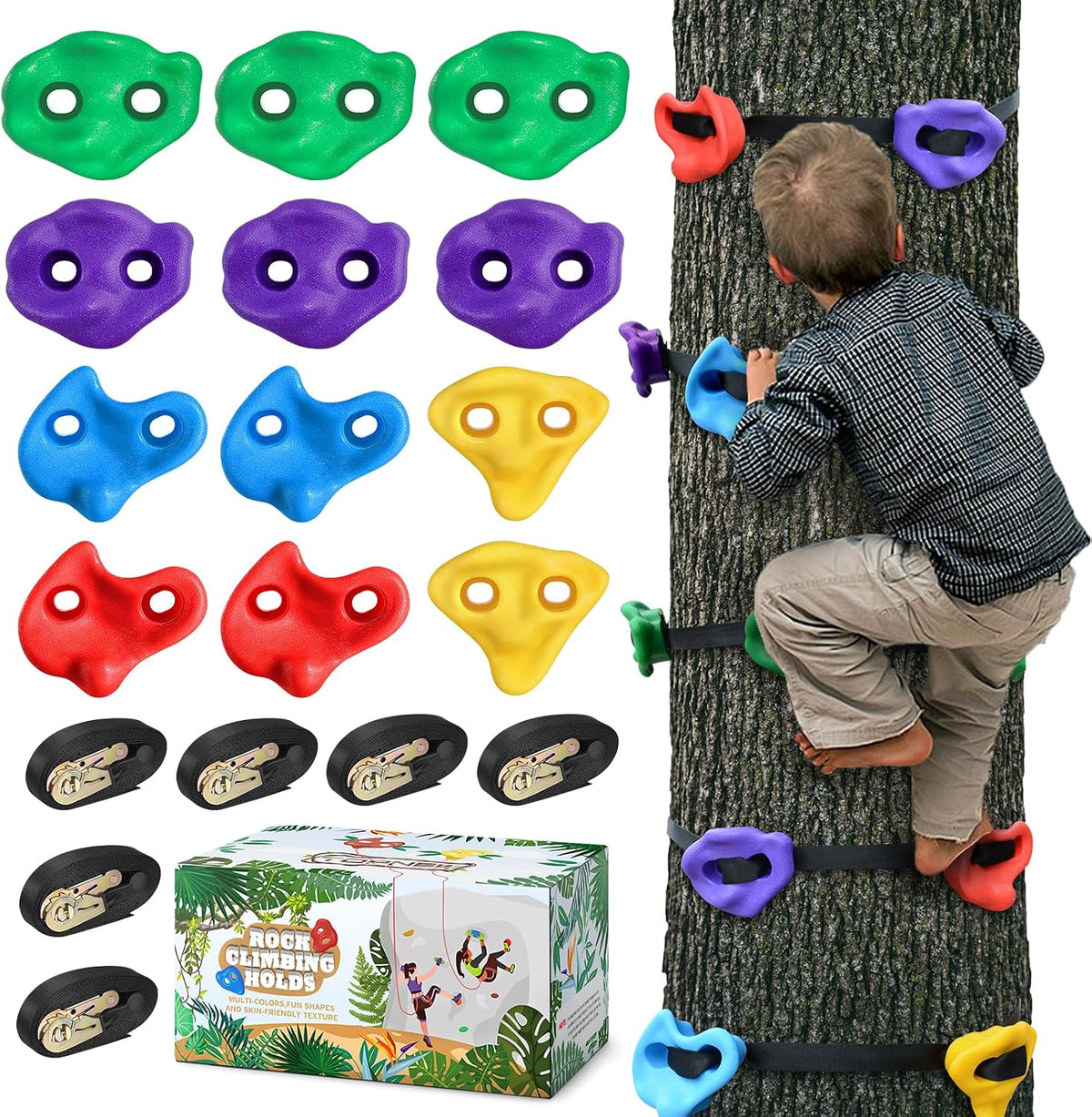 TOPNEW 12 Ninja Tree Climbing Holds for Kids Climber - 12 Pcs Multicolor Color 1