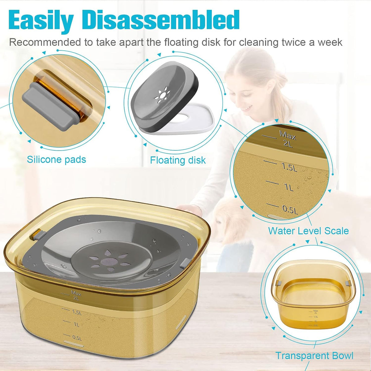UPSKY 4L Dog Water Bowl No Spill Large Capacity Slow Drinking Water - 2 L / F-Yellow - image 3