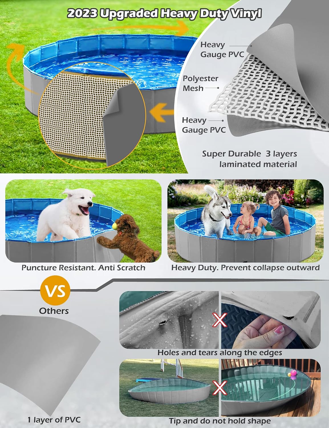 Jasonwell Foldable Dog Pet Bath Pool Collapsible Dog Pet Pool Bathing - XXXL - 71" / Mdf Wood Gray - image 4