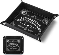 Haooryx Ouija design folding PU leather dice tray with raised edges and snap closure