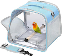 Small Bird Carrier, Large Window Travel Cage with Stand and Easy Clean Tray for Parrot Parakeet - Blue