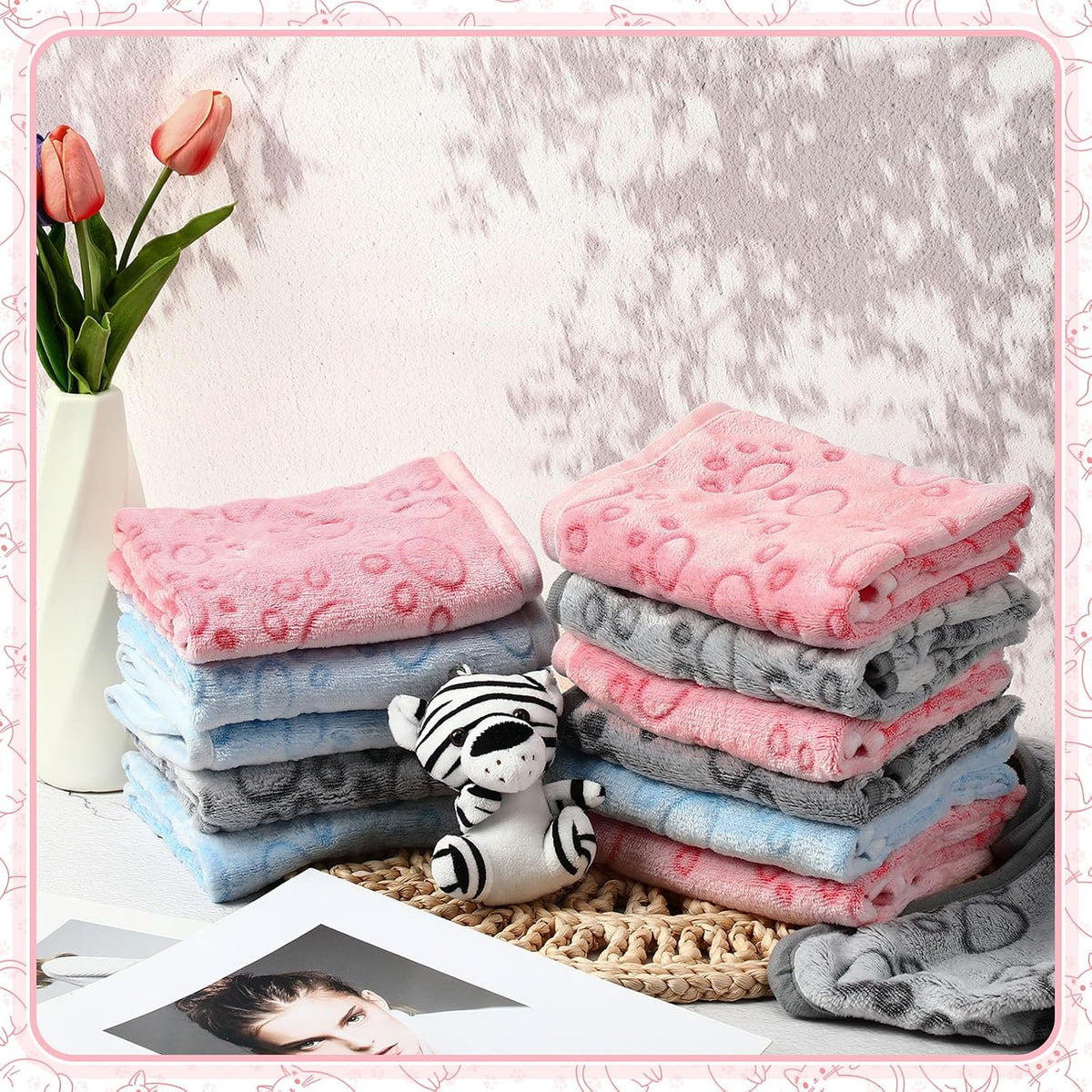 Tegeme 12 Pcs Puppy Blanket for Litter Dog Cat - Pink,gray,blue / 30 x 20 Inch - image 2