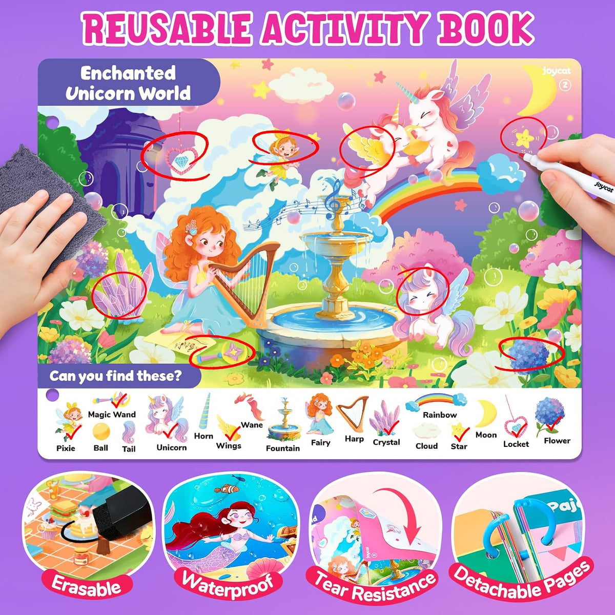 JoyCat seek and find activity book with dry erase markers, cloth and storage bag - view 10