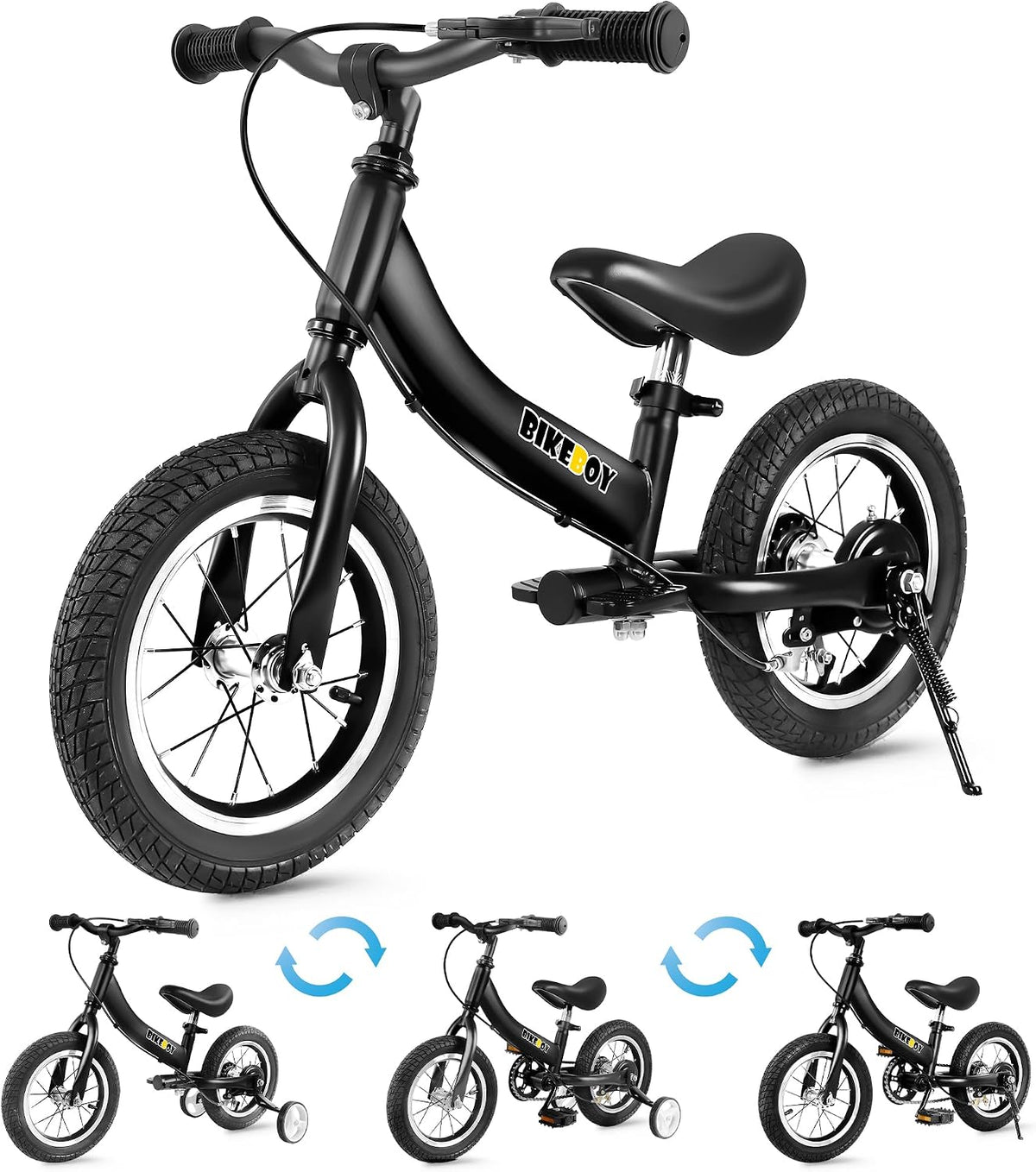 bikeboy 2 in 1 balance bike with pedals and hand brake, 12 14 16 inch wheels - view 4