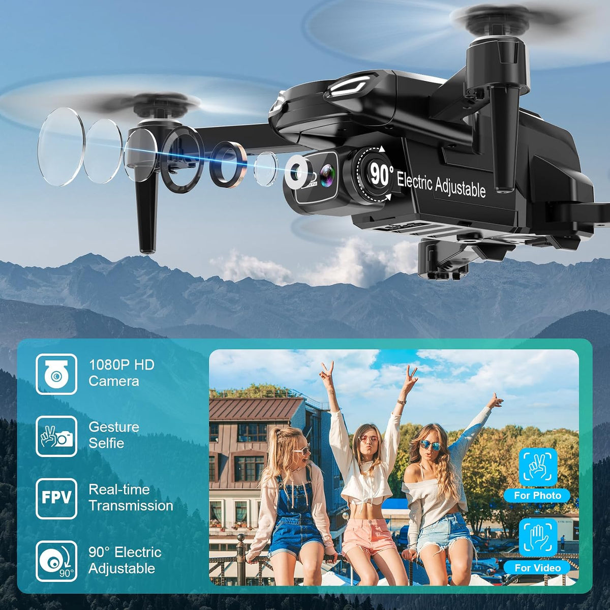 Drone with 1080P Camera, Foldable Remote Control Quadcopter for Adults Beginners, Mini Drone - Black Blue - image 2