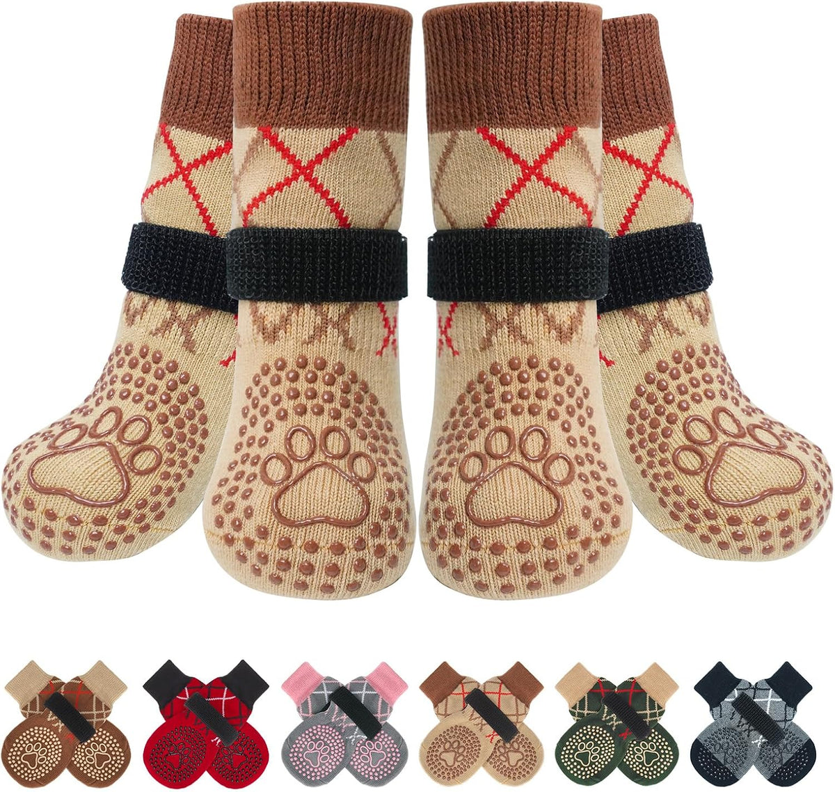 6PCS Dog Socks to Prevent Licking Paws for Hot/Cold Pavement – Essentials for Dogs - Khaki / S/M(Pack of 6)