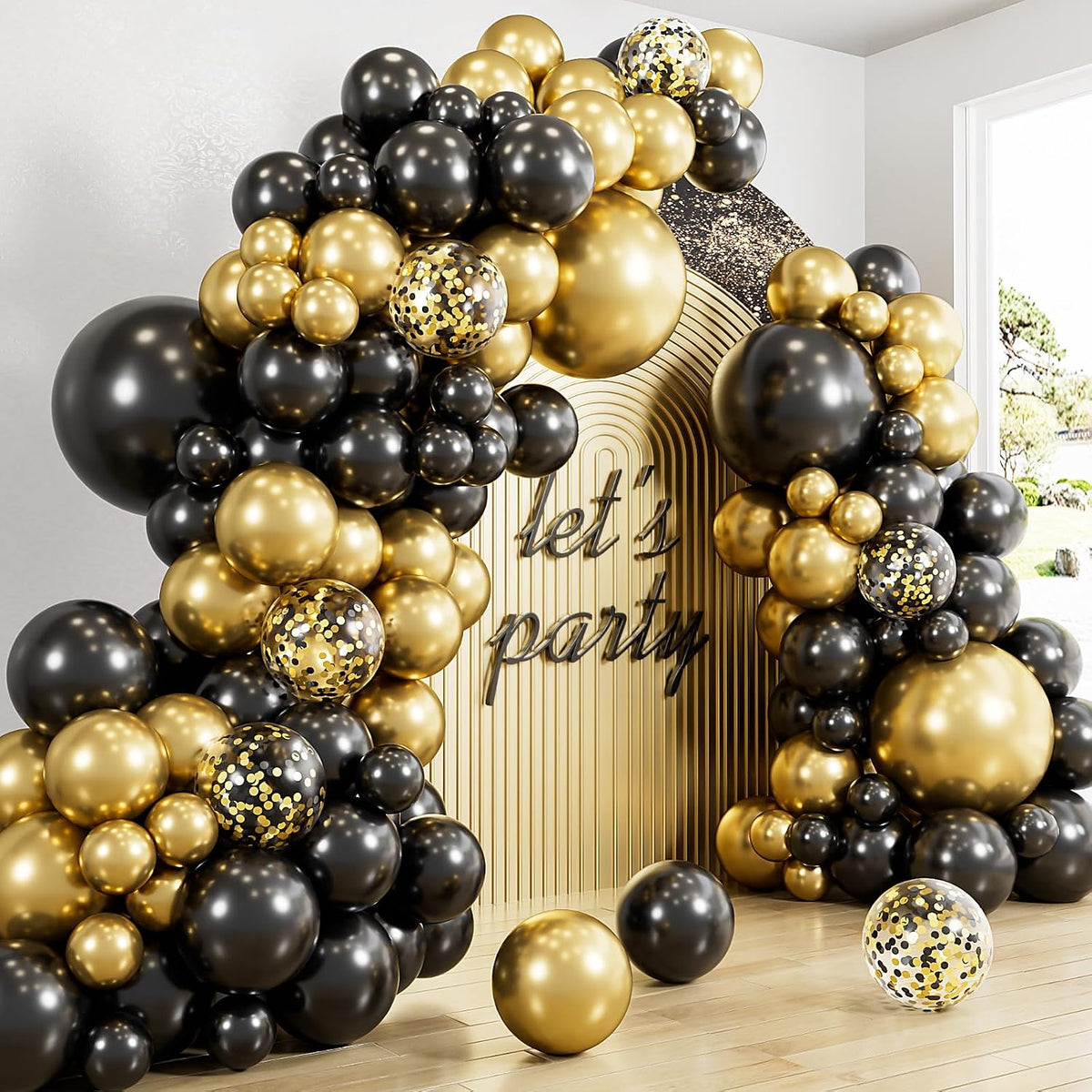 Pastel Rainbow Balloons Arch Garland Kit for Pastel Party Decor – Fun for Kids & Family - Black Gold