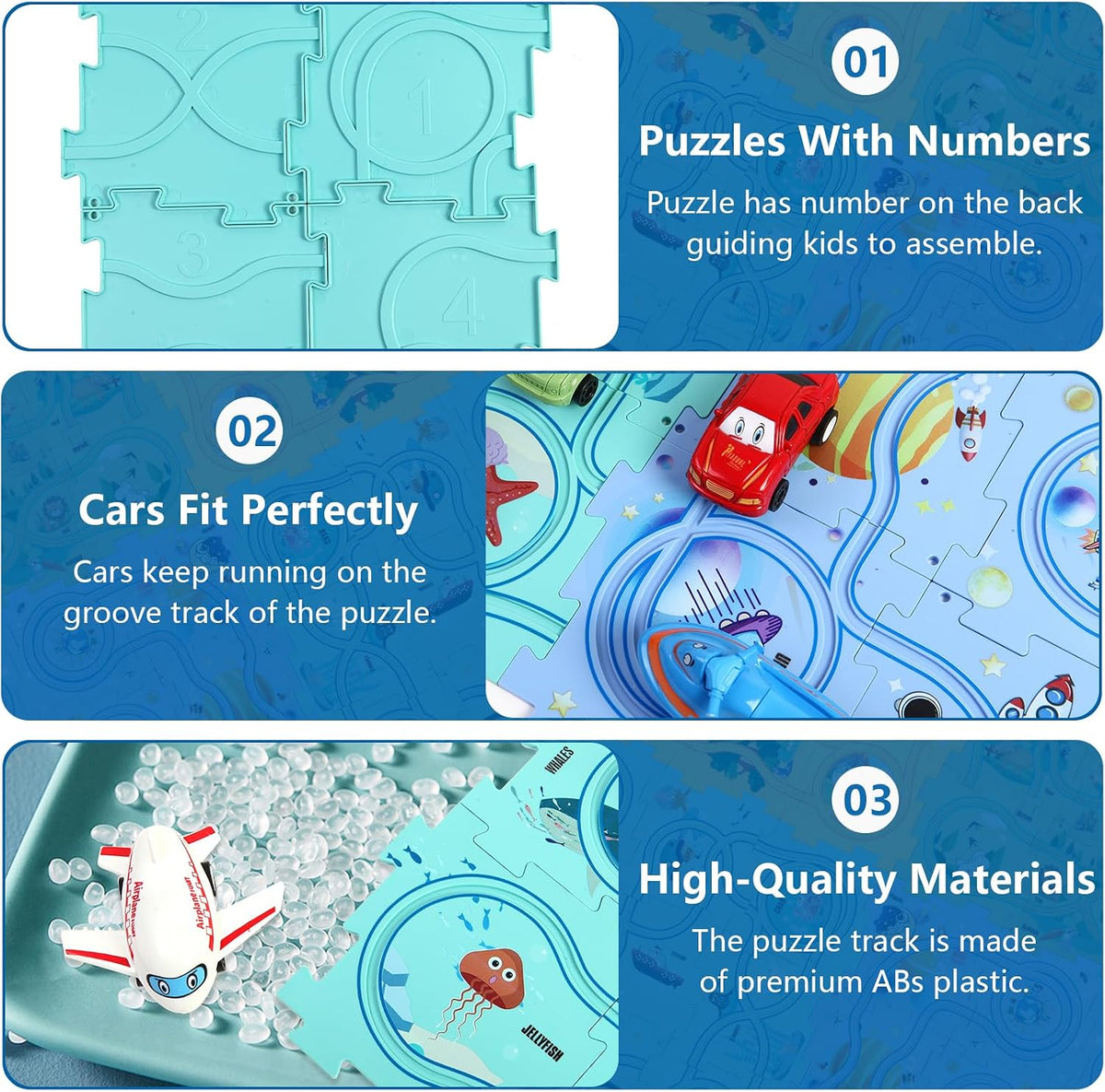 Ubegger puzzle car track set with puzzle road pieces, road signs and battery cars - view 17