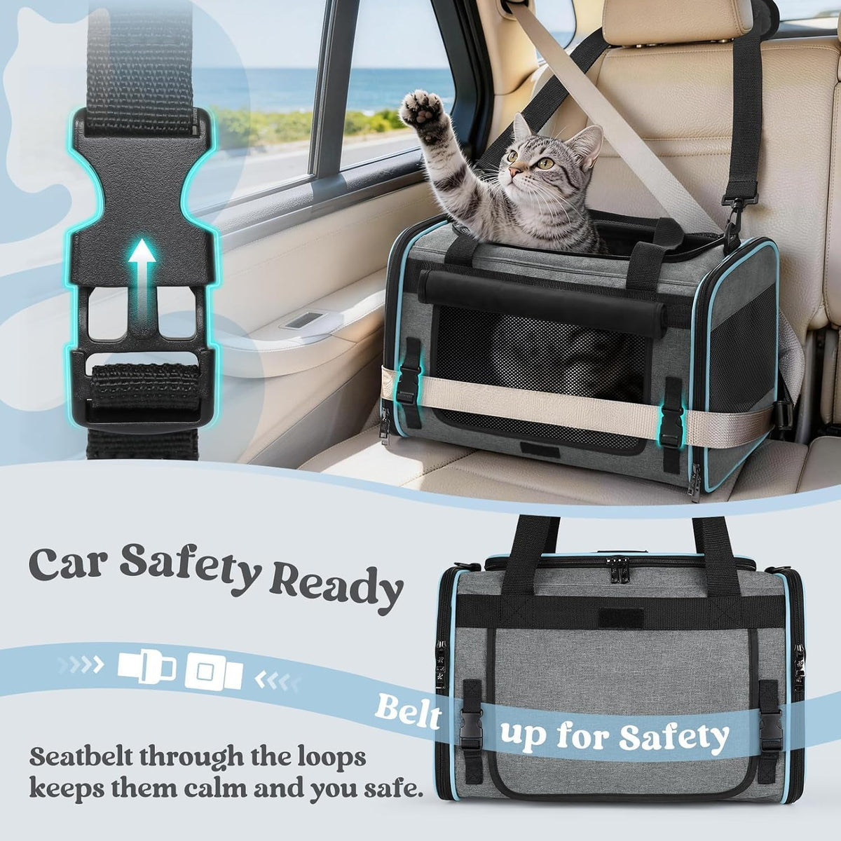 rabbitgoo soft cat carrier with rollable privacy flap and mesh windows - view 3