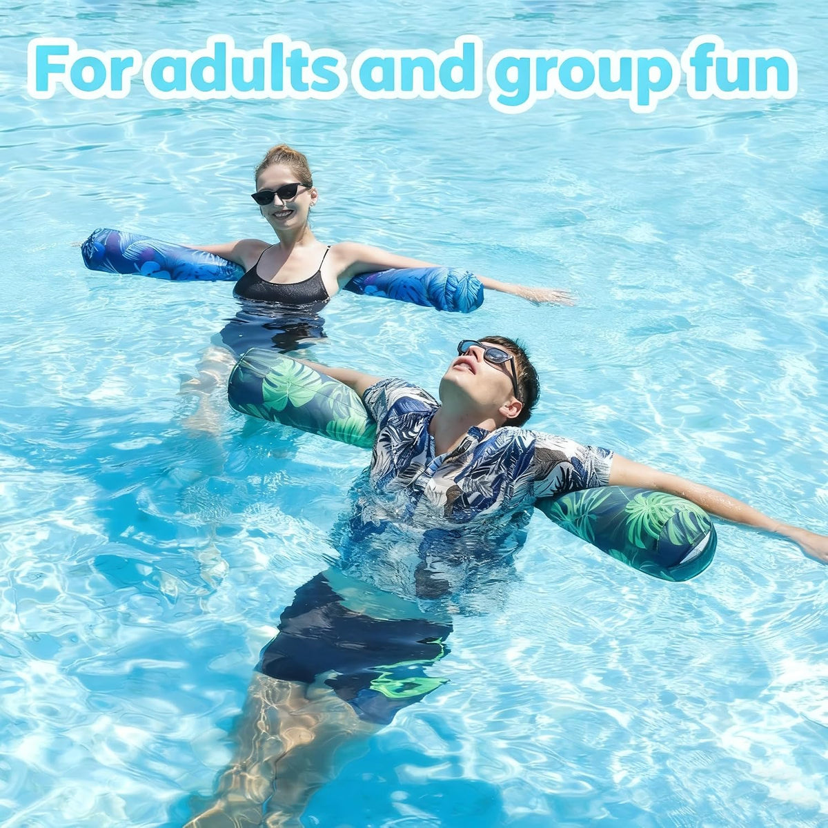 FindUWill 2-pack inflatable fabric-covered pool noodles in blue and green flower print - view 9