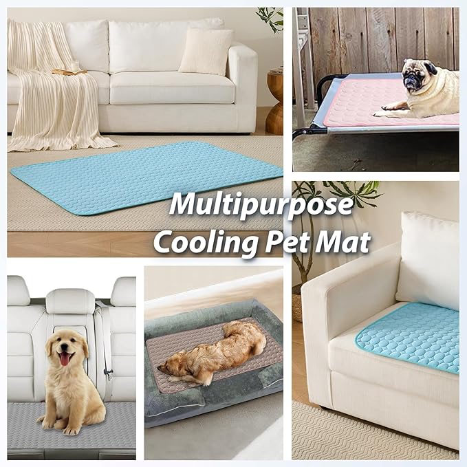 MICROCOSMOS Summer Cooling Mat & Sleeping Pad- Water Absorption Top, Materials Safe, Easy Carry, EZ Clean. Keep Cooling for Pets, Kids and Adults.(Blue, 24" x18")