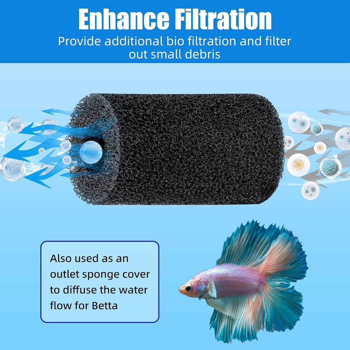 AQUANEAT 12-Pack Pre-Filter Sponge for Aquarium Shrimp Fry Fish Tank - 1.8"D X 3.2"H, 0.8" - image 4
