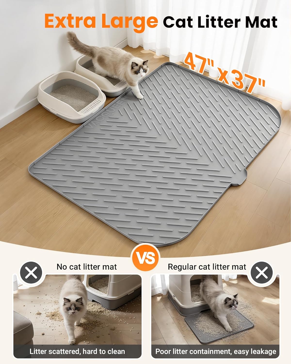 Cat Litter Mat, 47"x37" Extra Large Litter Box Mat, Silicone Mat - Gray - image 2