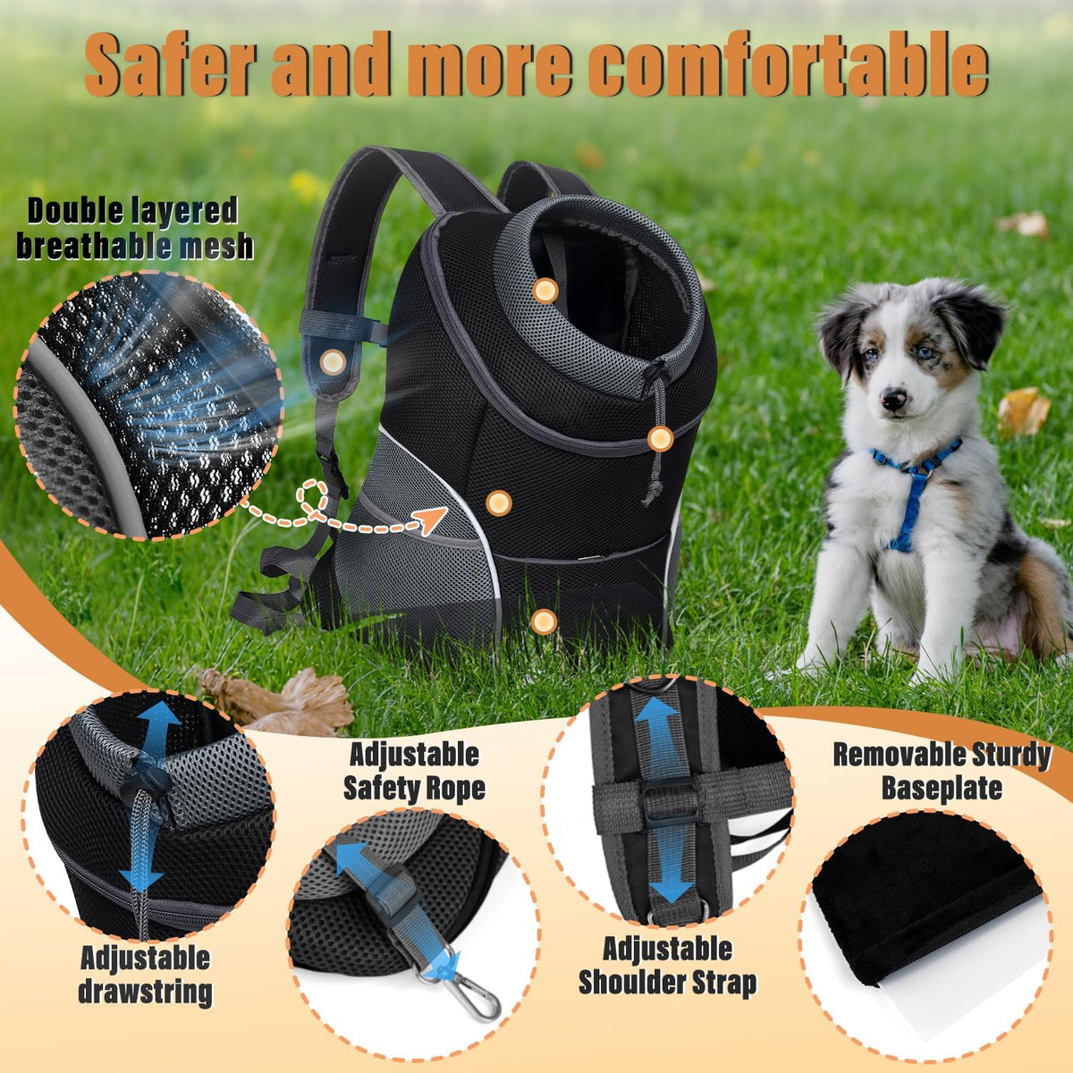 Dog Front Carrier Backpack, Adjustable Breathable Dog Backpack – Essentials for Dogs - Black / Large (9-13.5lbs) - image 3