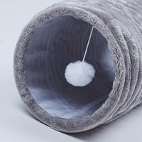 Luxurious Cat Tunnel,43" Straight Cat Tunnel Toys with Balls for Indoor,Collapsible Peekaboo Cave - Gray Stripe - image 4