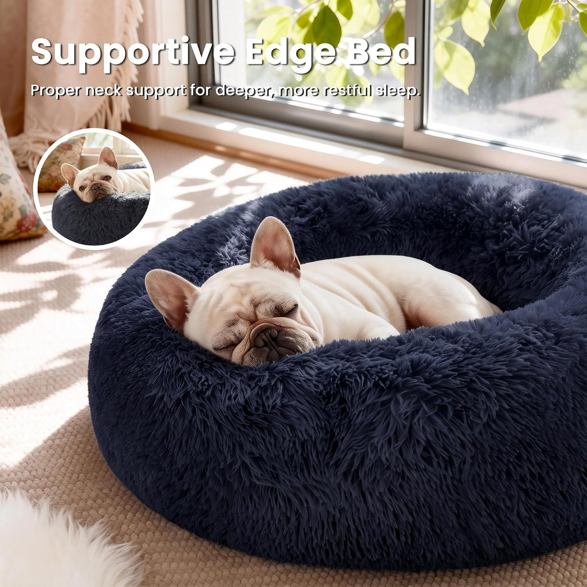 Love's cabin Calming Cat Bed for Indoor Cats - Navy Blue / 24" - image 2