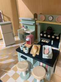 Tender Leaf Toys wooden dollhouse furniture nursery set with cot, high chair, pram and baby - view 14