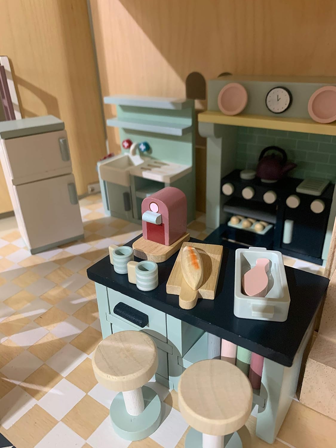 Tender Leaf Toys wooden dollhouse furniture nursery set with cot, high chair, pram and baby - view 14