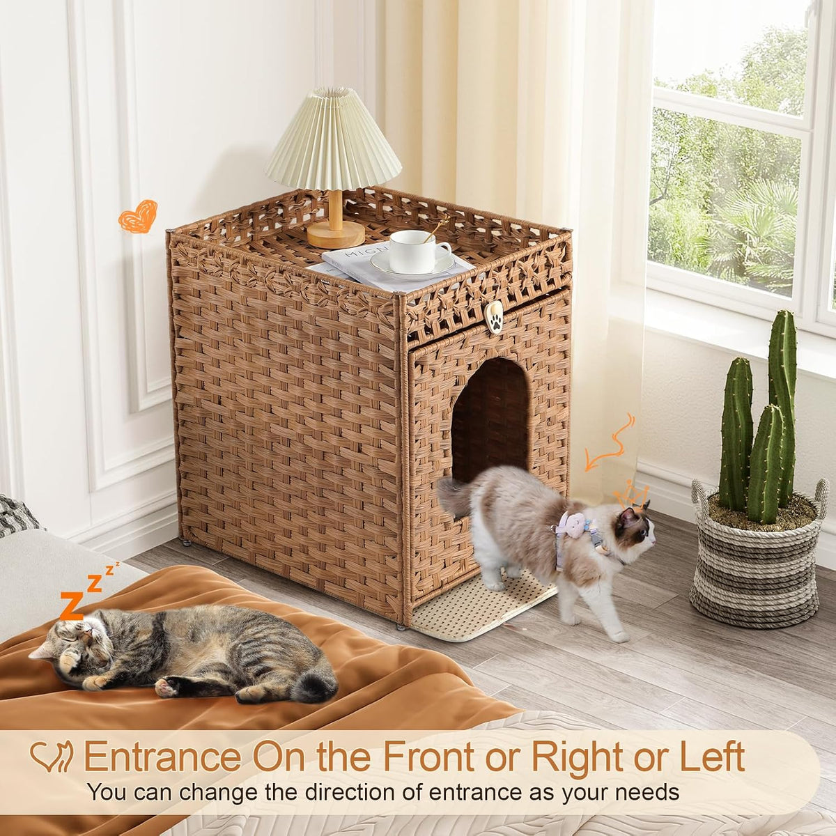 Snughome Cat Litter Box Enclosure Furniture Hidden with Cat Litter Mat - Natural / 20.87"L x 16.93"W x 22.44"H - image 3
