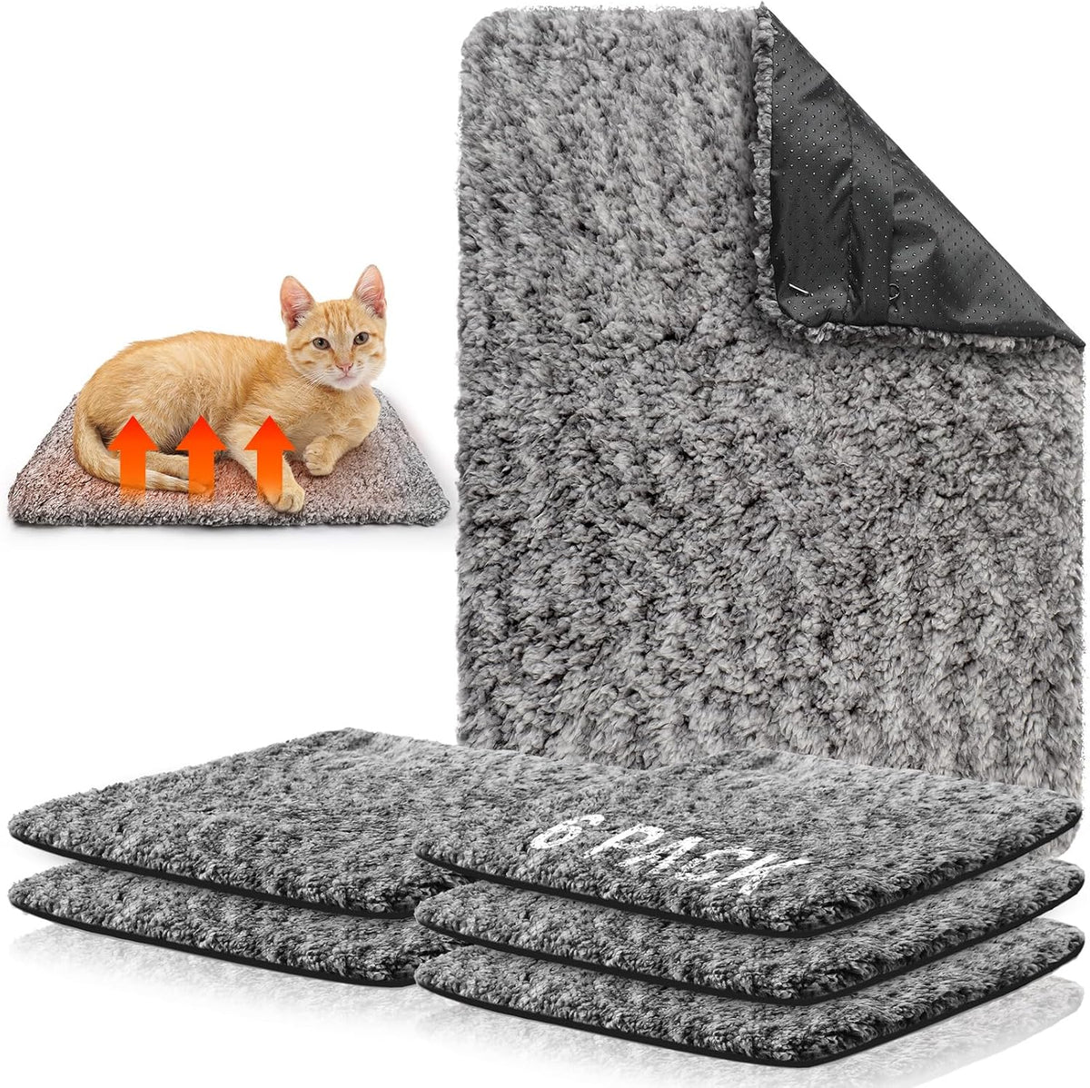 Drydiet 6 Pack Self Warming Pet Cat Dogs Pad 18 x 24 Inch Grey – Essentials for Cats - 18 x 24 Inch / Grey