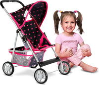 Baby Doll Stroller, Pram for Girls, Umbrella Stroller for Kids - Black in Triangles