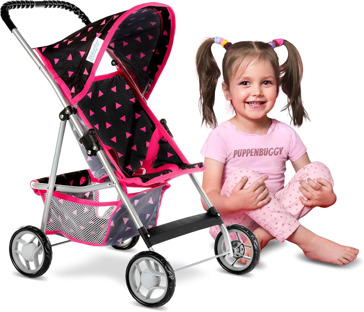 Baby Doll Stroller, Pram for Girls, Umbrella Stroller for Kids - Black in Triangles