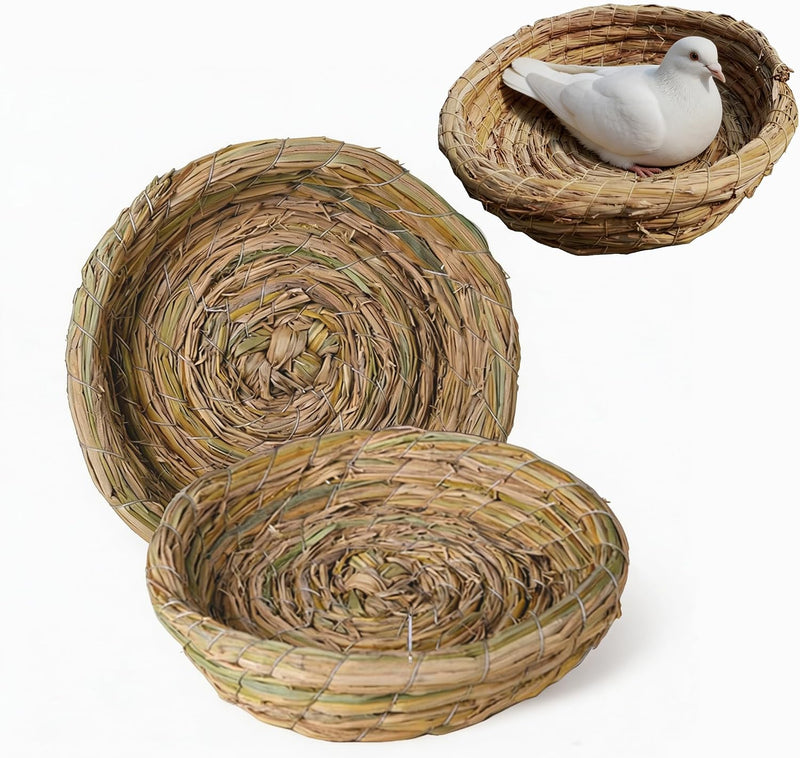 Orgrimmar 2PCS Handmade Woven Flat Base Straw Bird Nest Hatch House