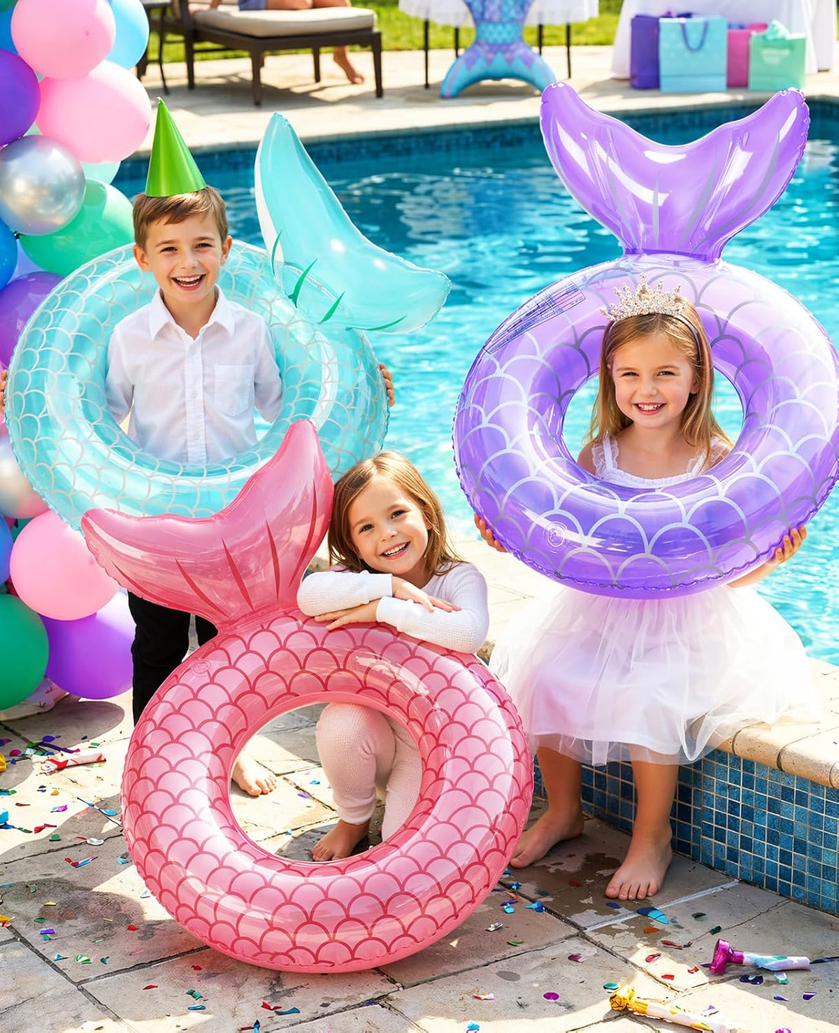 HeySplash Pool Floats Kids, Inflatable Swimming Rings – Fun for Kids & Family - C-Mermaid-Purple - image 4