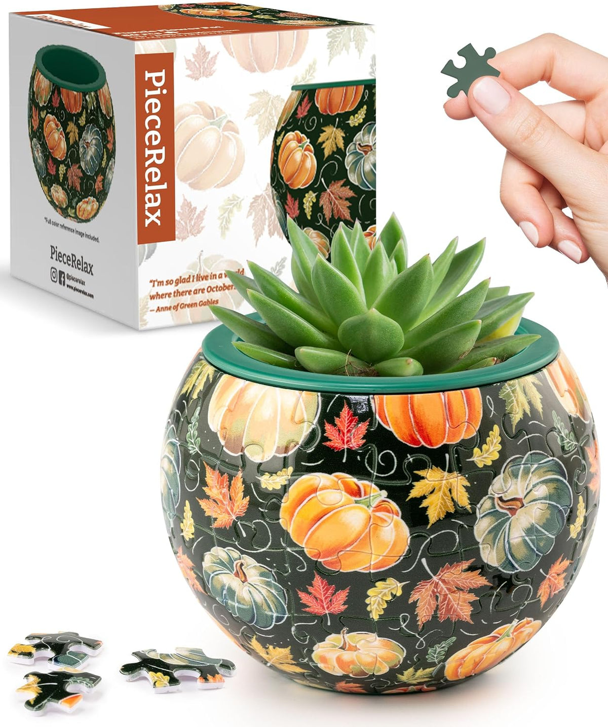PieceRelax Unique 3D Puzzle Planter, 80 Plastic Pieces [K1101] - Hello Pumpkin Season