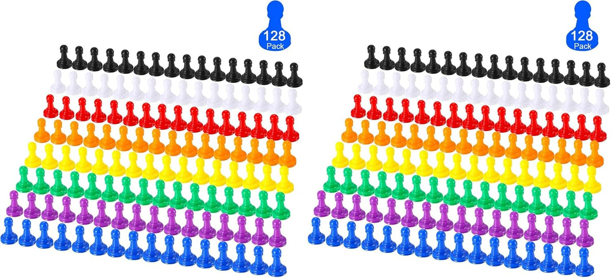 Gejoy 128 plastic board game pawns in eight colors, 1 inch tall - view 2