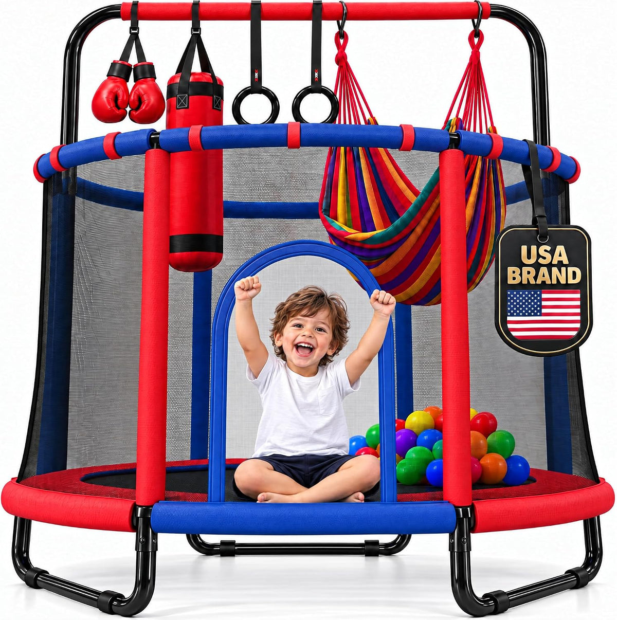 Happin 55’’ Trampoline for kids Safety Enclosure - Blue & Red / Adventure
