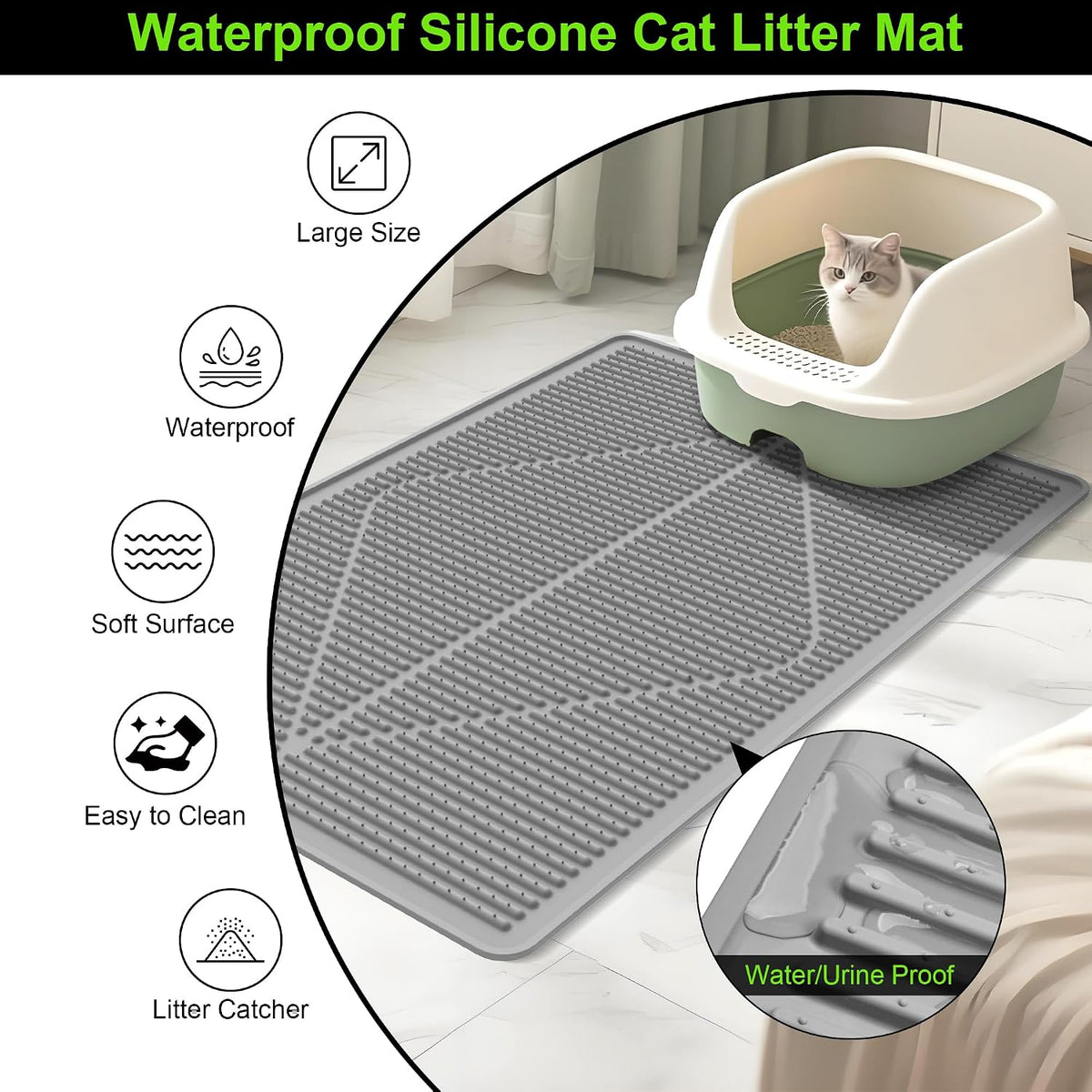 Rubber Cat Litter Mat Litter Box Mat - Grey / L-24" x 15" Thickened - image 4